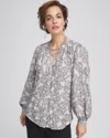 Chico's Crepe Embroidered Blouse In Neutral Size 0/2 |  In Smokey Taupe