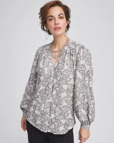 Chico's Crepe Embroidered Blouse In Neutral Size 0/2 |  In Smokey Taupe