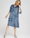 Chico's Crepe Lace-neck Dress In Blue Size 20/22 |  In Seaport Blue