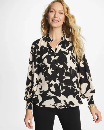 Chico's Crepe Mockneck Blouse In Black