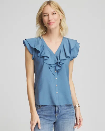 Chico's Crepe Ruffle-trim Blouse In Blue Lotus