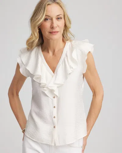 Chico's Crepe Ruffle-trim Blouse In White In Sand