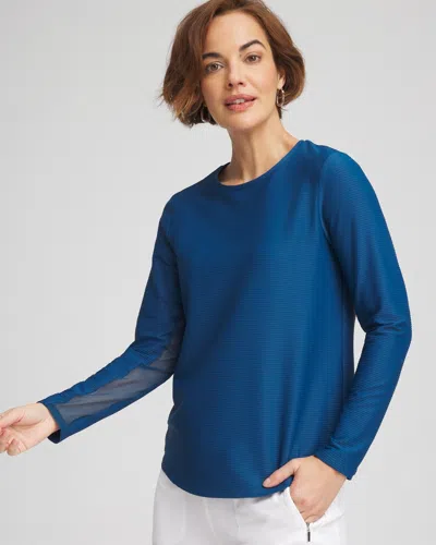 Chico's Crew Neck Mesh-inset Pullover Top In Seaport Size 20/22 |  Zenergy Activewear