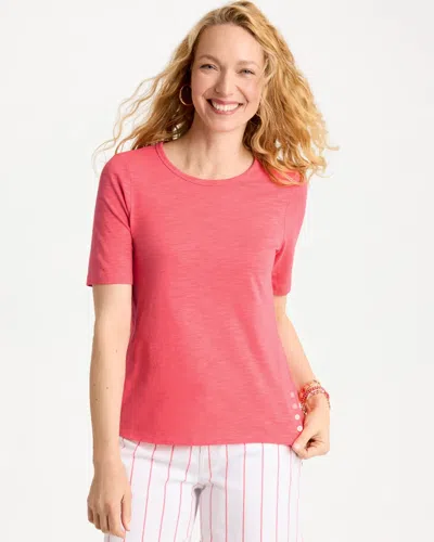 Chico's Crewneck Button Tee In Calypso Coral In Orange