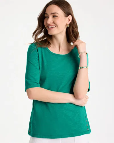 Chico's Crewneck Button Tee In Topanga Green