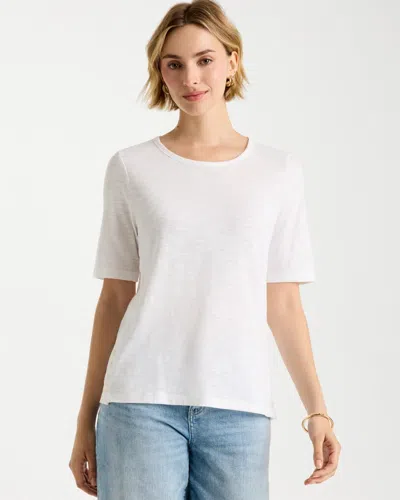 Chico's Crewneck Button Tee In White