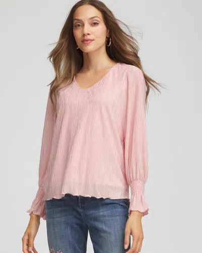Chico's Crinkle Bodre Voop Neck Top In Blushed In Pink