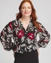 Chico's Crinkle Chiffon Floral Blouse In Black Size 4 |  In Black