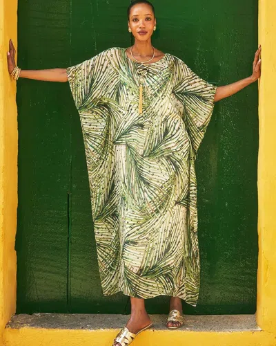 Chico's Crinkle-chiffon Kaftan Dress In White In Sand