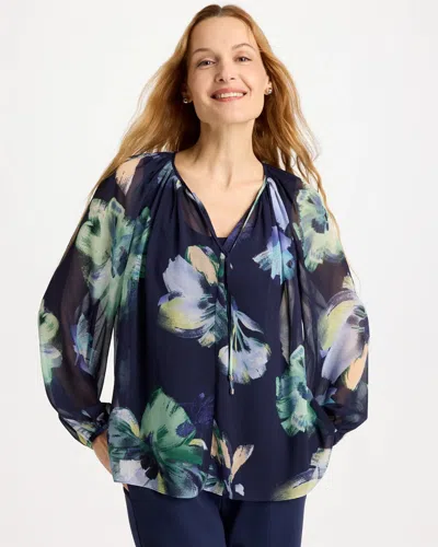 Chico's Crinkle Chiffon Tie-front Blouse In Blue