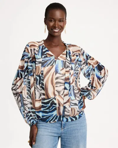 Chico's Crinkle Chiffon Tie-front Blouse In Planetary Blue