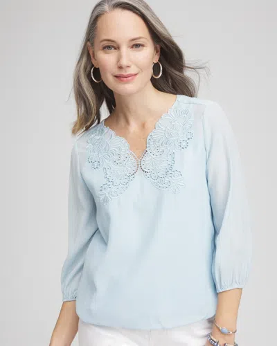 Chico's Embroidered Cutout Blouse In Crystal Springs Size 16/18 |
