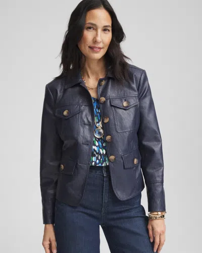 Chico's Crinkle Faux Leather Peplum Jacket In Blue Size Xl |  In Constellation Blue