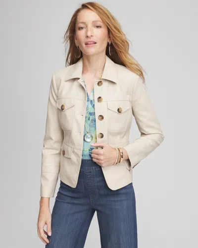 Chico's Crinkle Faux Leather Peplum Jacket In Tan Size Large |  In Neutral
