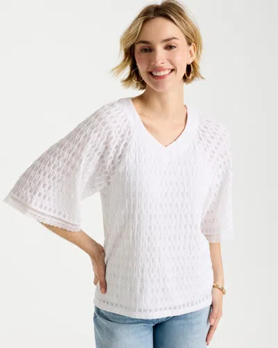 Chico's Crinkle Lace Knit Raglan Tee In White