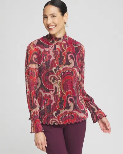 Chico's Crinkle Shine Mock-neck Top In Purple Size 20/22 |  In Deep Raisin