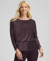 Chico's Crinkle Velvet Banded-bottom Top In Night Bloom In Burgundy
