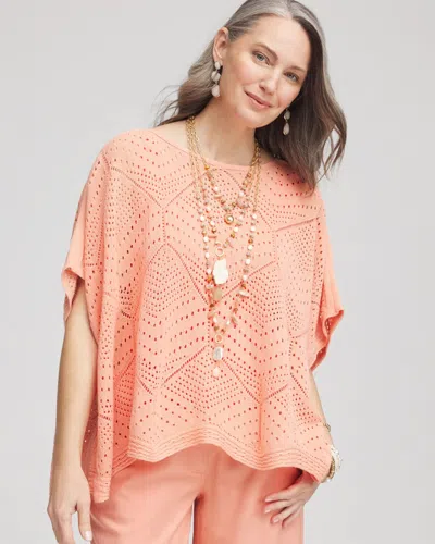 Chico's Crochet Boatneck Poncho In Orange