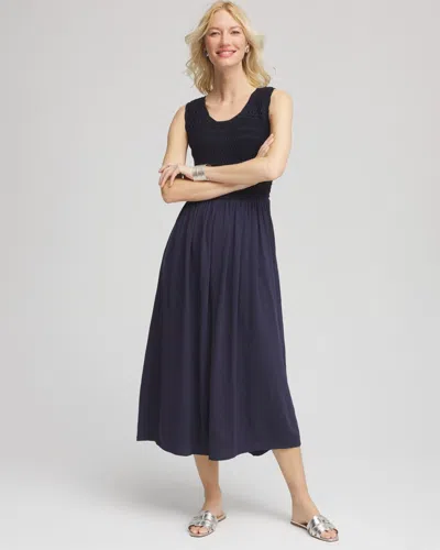 Chico's Crochet-bodice Maxi Dress In Blue
