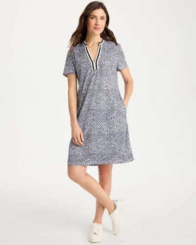 Chico's Crochet Contrast Trim Dress In Blue In Gray