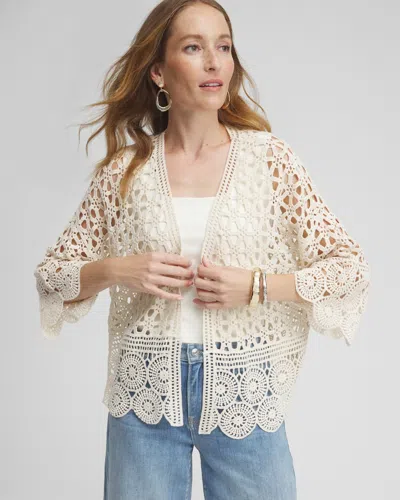 Chico's Crochet Cotton Kimono In Off-white Size Xxs/xs |