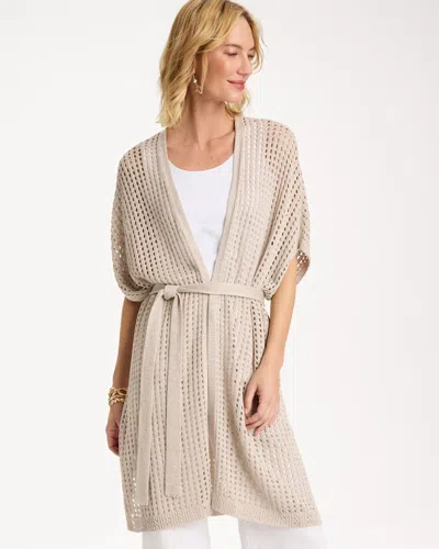 Chico's Crochet Knit Belted Ruana In Neutral