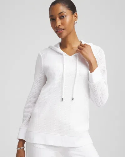 Chico's Crochet Knit Hooded Pullover Top In White