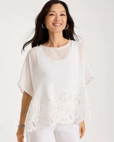 Chico's Crochet Lace Hem Poncho In White