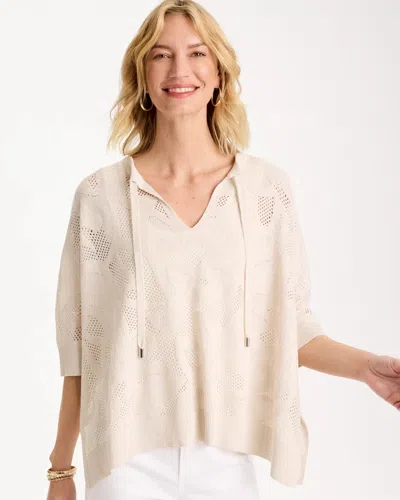 Chico's Crochet Lace Notch Neck Poncho In White In Neutral