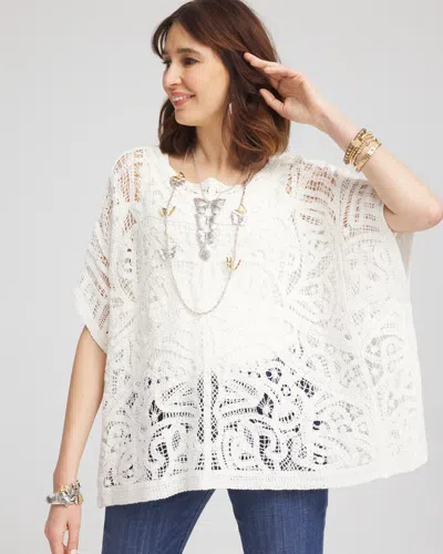 Chico's Crochet Lace Poncho In White In Sand