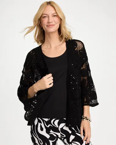 Chico's Crochet Lace Sequin Short Kimono In Black