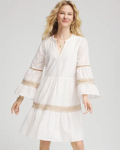 Chico's Crochet-lace Trim Popover Dress In White