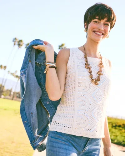 Chico's Crochet Sequin Tank In Neutral