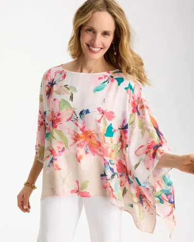 Chico's Croix Collage Classic Poncho In Calypso Coral In Orange