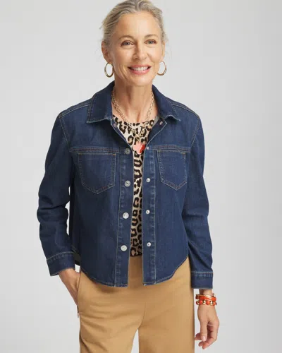 Chico's Cropped Denim Shacket In Medium Wash Denim
