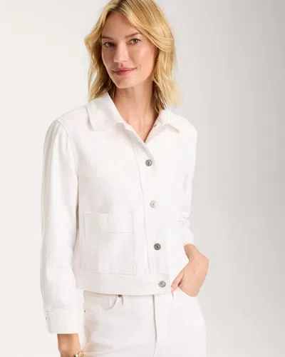 Chico's Cropped Denim Trucker Jacket In White