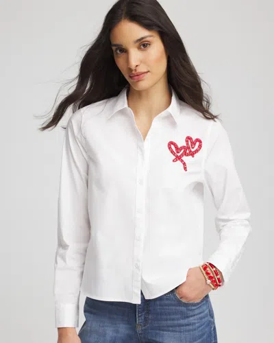 Chico's Crystal Heart Poplin Shirt In White