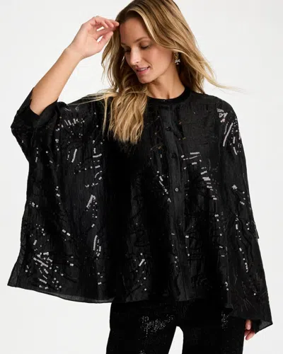 Chico's Cuffed Shimmer Button-down Poncho In Black