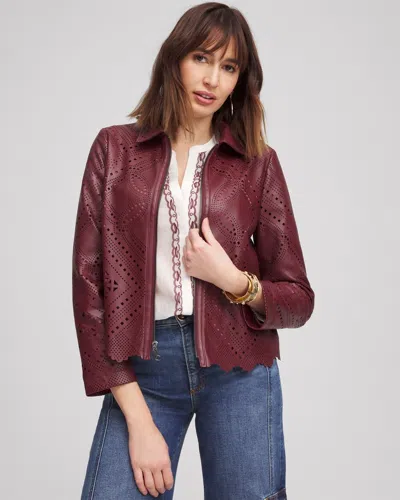 Chico's Cutout Faux Leather Jacket In Rich Pomegranate Size Small |