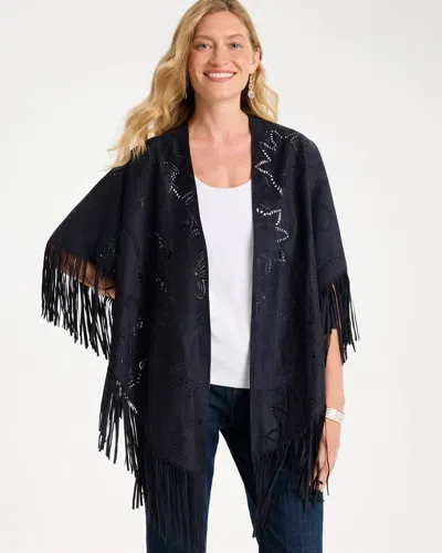 Chico's Cutout Faux Suede Fringe Ruana In Blue