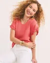 Chico's Cutout Short-sleeved Pullover Sweater In Melon Mambo Size 16/18 |  In Melon Mambo