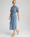 Chico's Denim Belted Midi Shirtdress In Blue In Purple
