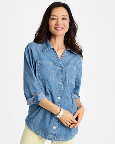 Chico's Denim Cinch Waist Jacket In Burano Indigo In Blue