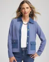 Chico's Denim Colorblock Marl Shirt Jacket In Blue Lotus In Blue