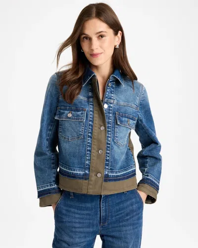 Chico's Denim Colorblock Zip-front Jacket In Isabelle Indigo
