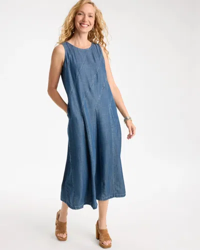 Chico's Denim Godet Sleeveless Dress In Indigo Wash In Blue