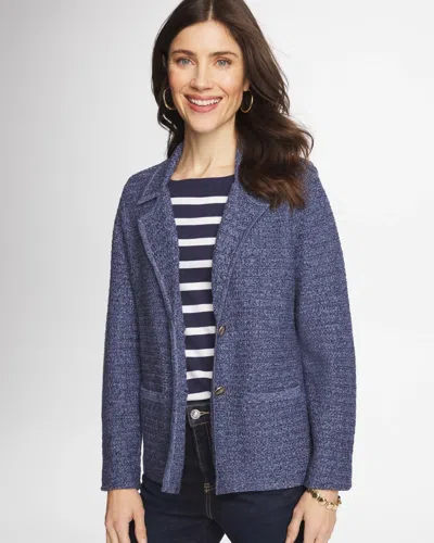 Chico's Denim Inspired Textured Cardigan Sweater In Medium Denim In Blue