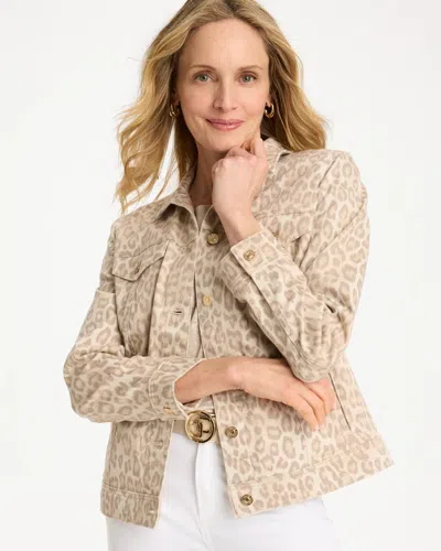 Chico's Denim Leopard Print Jacket In Classic Animal In Brown