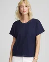 Chico's Denim Motif Tapered Dolman Top In Blue In Purple