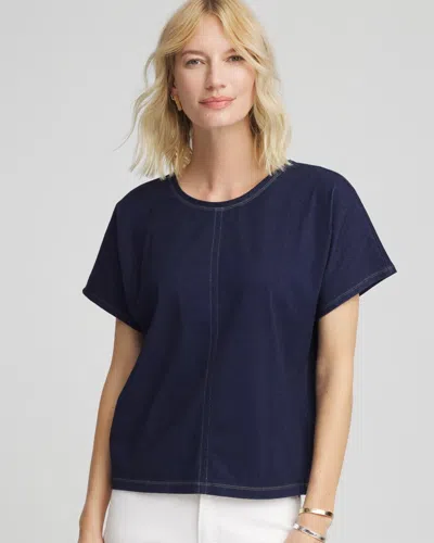 Chico's Denim Motif Tapered Dolman Top In Blue In Purple